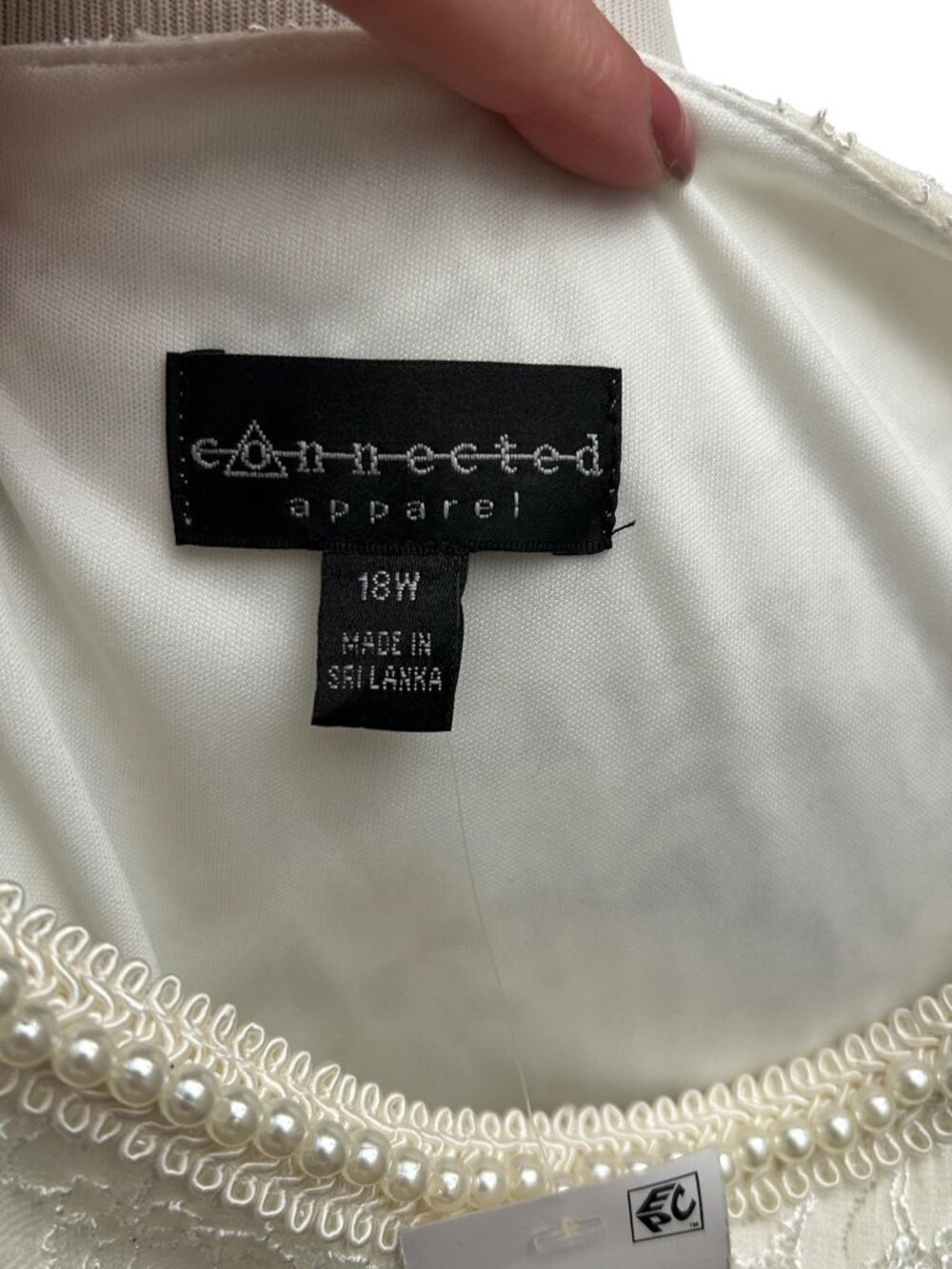 Connected Apparel Dress Women's Size 18W Ivory Black Lace Faux Pearl Accent Neck - Picture 3 of 6